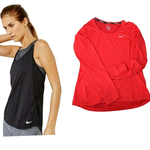 Nike Tops - Nike Workout 2 Piece Lot Women's Small Long Sleeve Red Shirt Black Tank Top